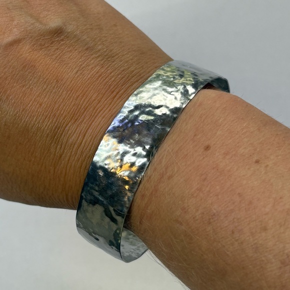 Handmade Jewelry - Handmade Hammered Silver Tone Cuff Bracelet